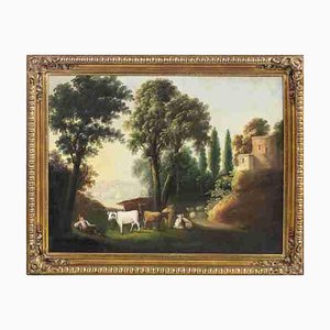 Europäischer Schulkünstler, Landschaft mit Hirte und Herde, Öl auf Leinwand