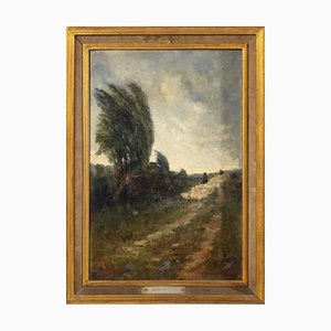 Joaquim Lopes, Landscape with Shepherds and Flock, Oil on Canvas, Framed