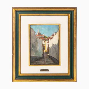 Eduarda Lapa, Narrow Street in Óbidos, Oil on Wood, Framed