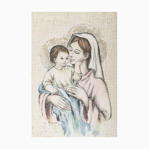 A. Serra, Our Lady with Baby Jesus, Watercolor
