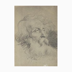 Old Man's Head, Pencil Drawing on Paper