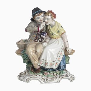 European Polychrome and Gilded Porcelain Sculpture of Couple in Love