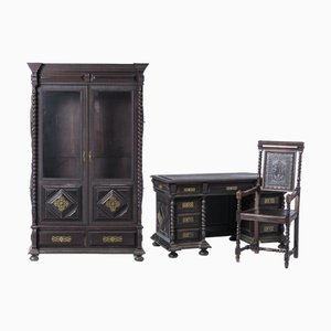 Schreibtisch mit Sessel und Bücherregal, 3er Set