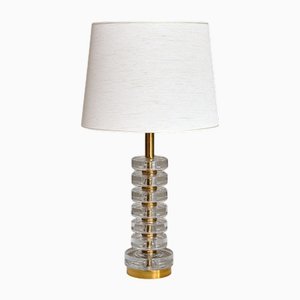 Table Lamp in Brass and Glass by Carl Fagerlund for Orrefors, Sweden, 1950s