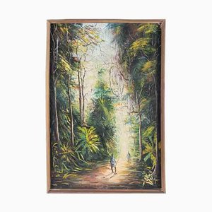A, Luis, Paisaje africano con figuras, óleo sobre lienzo