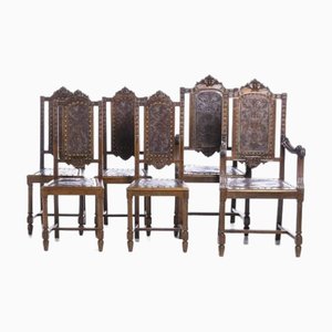 Stühle aus Geschnitzter Eiche, 9 . Set