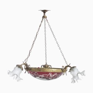 Jugendstil Hängelampe aus vergoldetem Metall