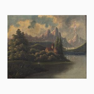 Europäischer Schulkünstler, Flusslandschaft, Öl auf Leinwand