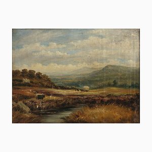 Charles Edward Johnson, Landschaft mit Bergen und Tieren, Öl auf Leinwand