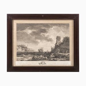 French Artist, View of Naples, Engraving, Late 20th Century, Framed