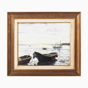 Camilo Alves, Boats in the Estuary, Oil on Canvas