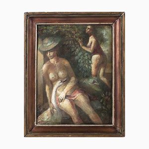 Bulgarischer Schulkünstler, Leda und der Schwan, 20. Jh., Öl auf Platex