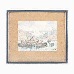 J. Knight Junior, Arrábida Bridge, Porto, Watercolor on Paper