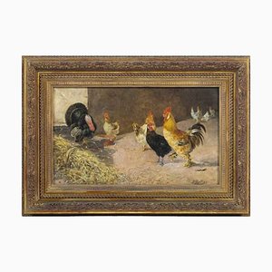 Moura Girao, Roosters, Oil on Wood