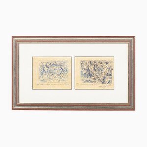 Abel De Moura, Skizzen-Diptychon, Filzstift-Zeichnung, gerahmt