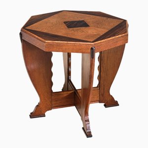 Octagonal Amsterdam School Side Table in Oak and Ebony, the Netherlands, 1920s