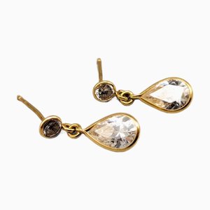 18 Karat Gold Earrings with Stones, Set of 2