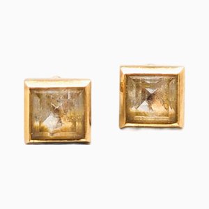 18 Karat Gold Earrings with White Stones, Set of 2
