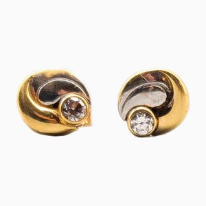 18 Karat Gold Earrings with White Stones, Set of 2
