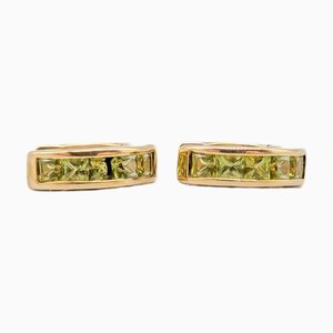 Gold Earrings with Green Stones, Set of 2