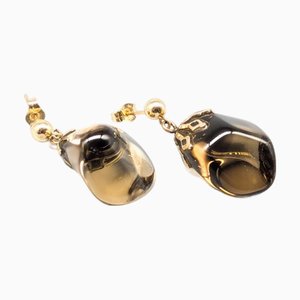 Gold Earrings with Smoky Quartz, Set of 2