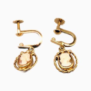 Clip Earrings in Gold with Cameo, Set of 2