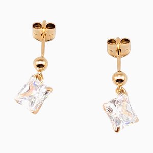 Gold Earrings with White Stones, Set of 2