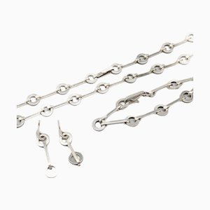 Collar de anillo y cadena con pulsera y aretes en plata. Juego de 5