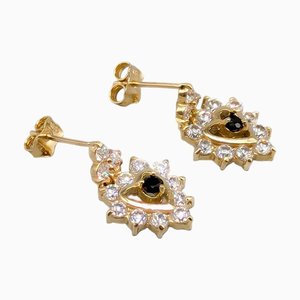 Earrings in Gold Hearts with Stones, Set of 2