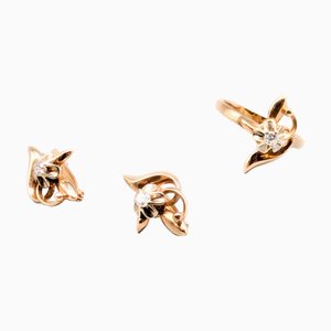 Earrings and Ring with White Stones, Set of 3