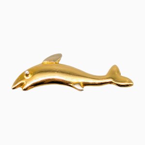 Brooch in Gold Dolphin with White Stone