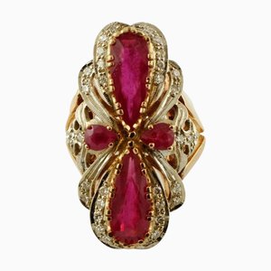 White and Rose Gold Ring with Diamonds and Rubies