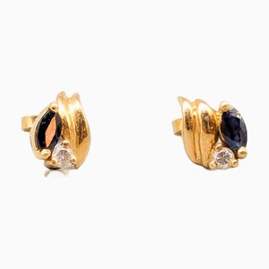Diamond Earrings in Gold with Sapphires, Set of 2
