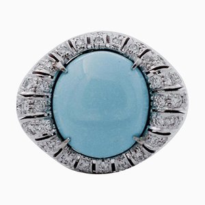 Handgefertigter Weißgold Ring mit Türkis und Diamanten