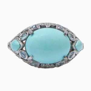 Ring aus Roségold und Silber mit Türkis und Topas und Diamanten