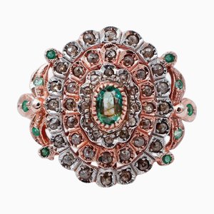Ring aus 18 Karat Roségold und Silber mit Smaragden und Diamanten