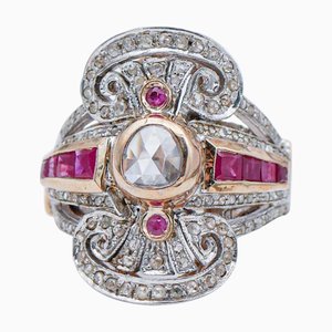 Rose Gold and Silver Ring with Rubies and Diamonds