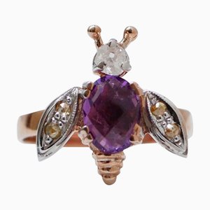 Fliegenring aus 18 Karat Roségold und Silber mit Amethyst und Diamanten