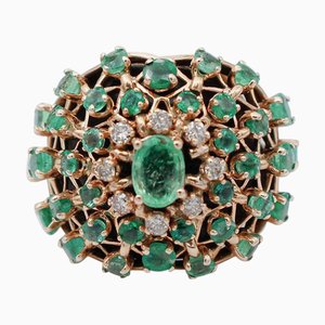 18 Karat Rose Gold Ring with Emeralds and Diamonds