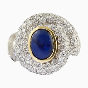 18 Karat White Gold Ring with Diamond and Sapphires