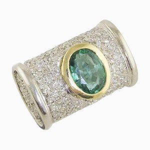 Cocktailring aus 18 Karat Gold in Weiß und Gelb mit Smaragd und Diamanten