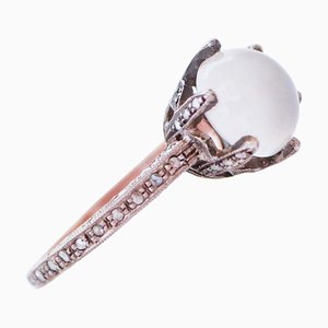 Ring aus 18 Karat Roségold und Silber mit Mondstein und Diamanten