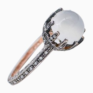 Ring aus 18 Karat Roségold und Silber mit Mondstein und Diamanten