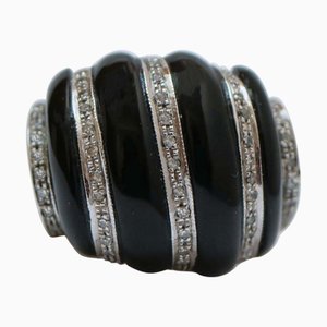 Kuppelring aus 18 Karat Weißgold mit Onyx und Diamanten