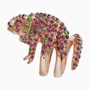 Rose Gold Chameleon Ring with Tsavorite, Garnets and Diamonds