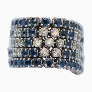 18 Karat White Gold Band Ring with Sapphires and Diamonds