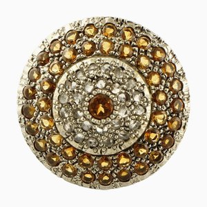 Rose Gold and Silver Cocktail Ring with Topazes and Diamonds