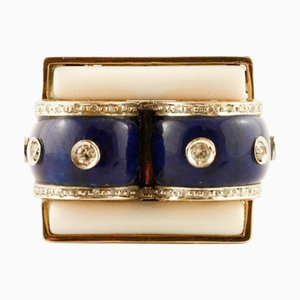 Italian Style Ring with Lapis Lazuli, White Agate and Diamonds