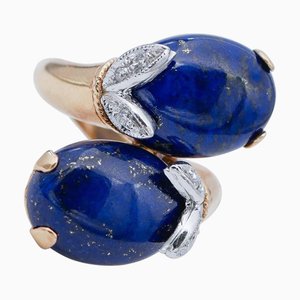 18 Karat Rose and White Gold Ring with Lapis Lazuli and Diamonds