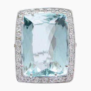 White Gold Ring with Aquamarine and Diamonds
